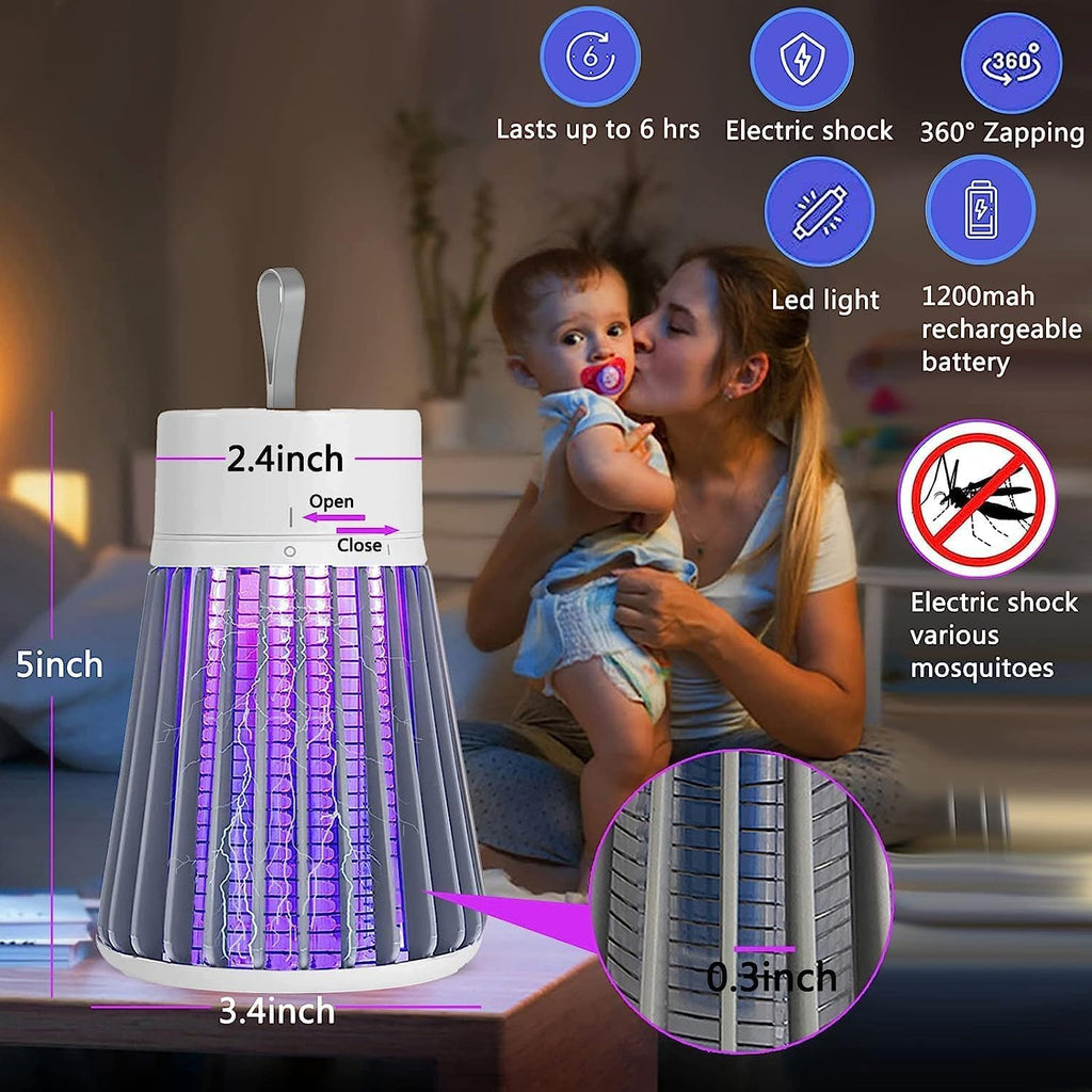 Bug Zapper Indoor Outdoor Portable Mosquito Zapper Electric Bug Killer with USB Rechargeable Bug Zapper with Security Grid and Brush Mosquito Trap Mosquito Killer for Home,Yard,Camping