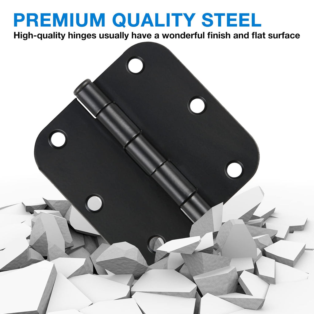 TDCHINGES 30 Pack Rounded Matte Black Door Hinges 3.5 Inch 5/8" Radius Interior 3 1/2 Inch Door Hinges Flat Iron Bifold Easy Installation Door Hinges for Doors 3 ½" Hardware Controls