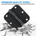 TDCHINGES 30 Pack Rounded Matte Black Door Hinges 3.5 Inch 5/8" Radius Interior 3 1/2 Inch Door Hinges Flat Iron Bifold Easy Installation Door Hinges for Doors 3 ½" Hardware Controls
