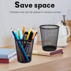 Mesh Pencil Holder Metal Pen Cup Black for Desk, 6 Pack Office Desk Organizer for Business, School & Home