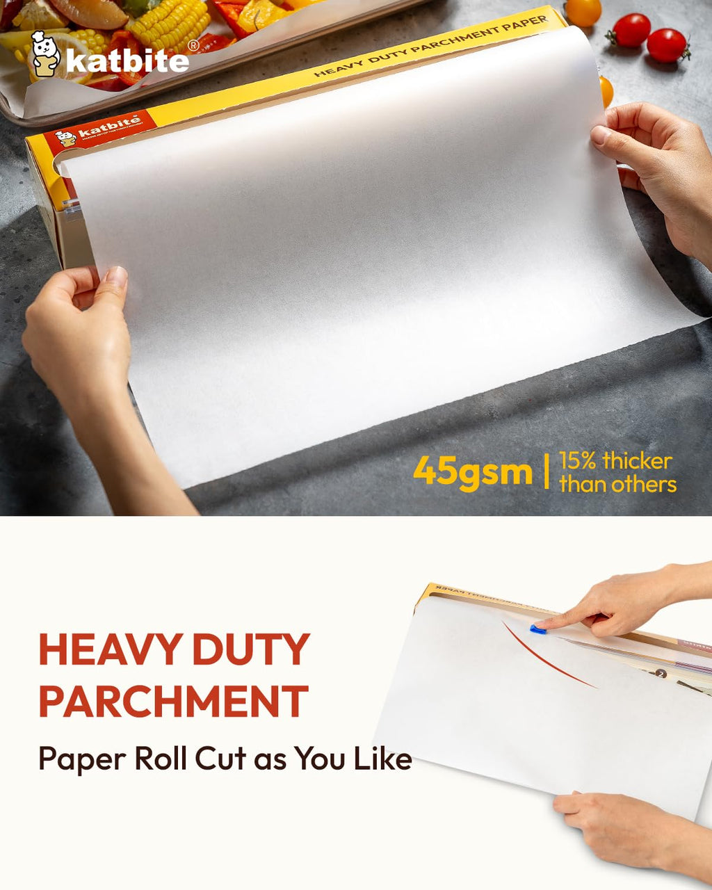 Katbite Heavy Duty Parchment Paper Roll for Baking, 12 in x 262 ft Non-Stick Baking Paper for Cooking, Baking Cookies, Grilling, Air Fryer and Steaming (1Pack)