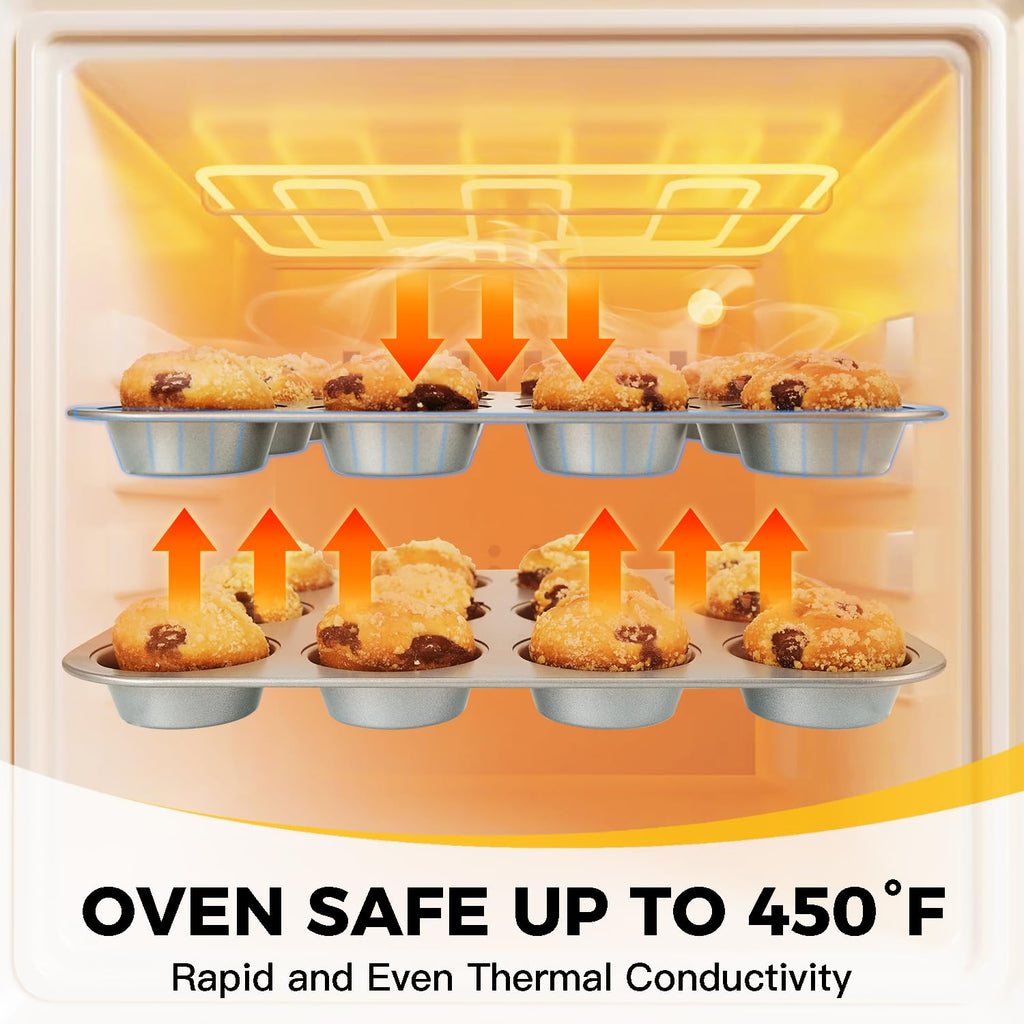 HONGBAKE Bakeware Sets, Baking Pans Set, Nonstick Oven Pan for Kitchen with Wider Grips, 10-Piece Including Rack, Cookie Sheet, Cake Pans, Loaf Pan, Muffin Pan, Pizza Pan - Sliver