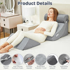 PIASHJOY 4pcs Bed Wedge Pillow for headboard，Elevated Pillows for Sleeping， Foam Wedge for Back Pain Relief and Leg Pain，Pillow Wedge for Acid Reflux Relief and Anti-snoring