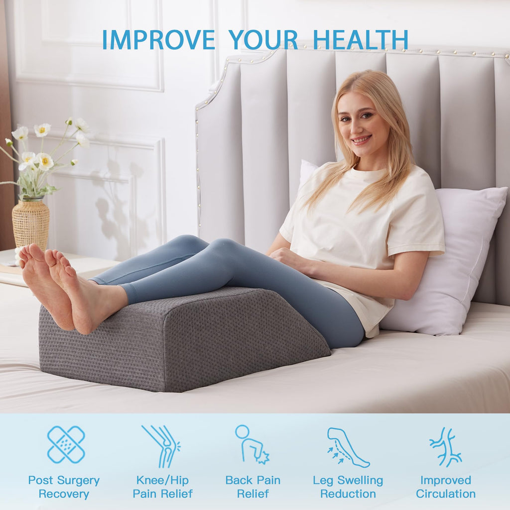 MEGCXIT Leg Pillow Elevation Blood Circulation, Leg Wedge for Elevation for Swelling, Leg Elevating Pillow for After Surgery, Memory Foam Foot Knee Pillow for Back Sleeping 24×22×8 Inch Dark Grey