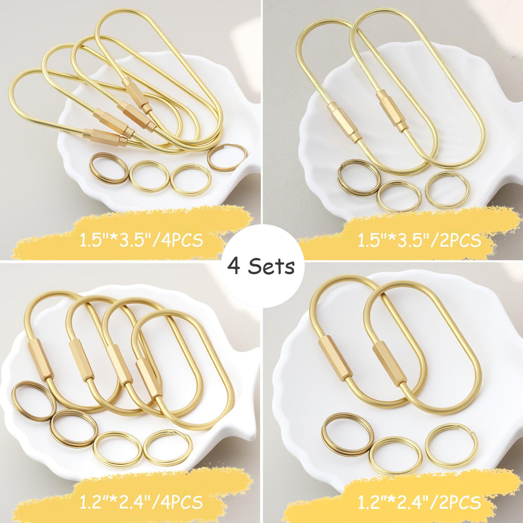 Gold Brass Key Rings, Purse Bag Charms for Handbags, Screw Lock Key Organizer, Carabiner Keychain Clip for Keys