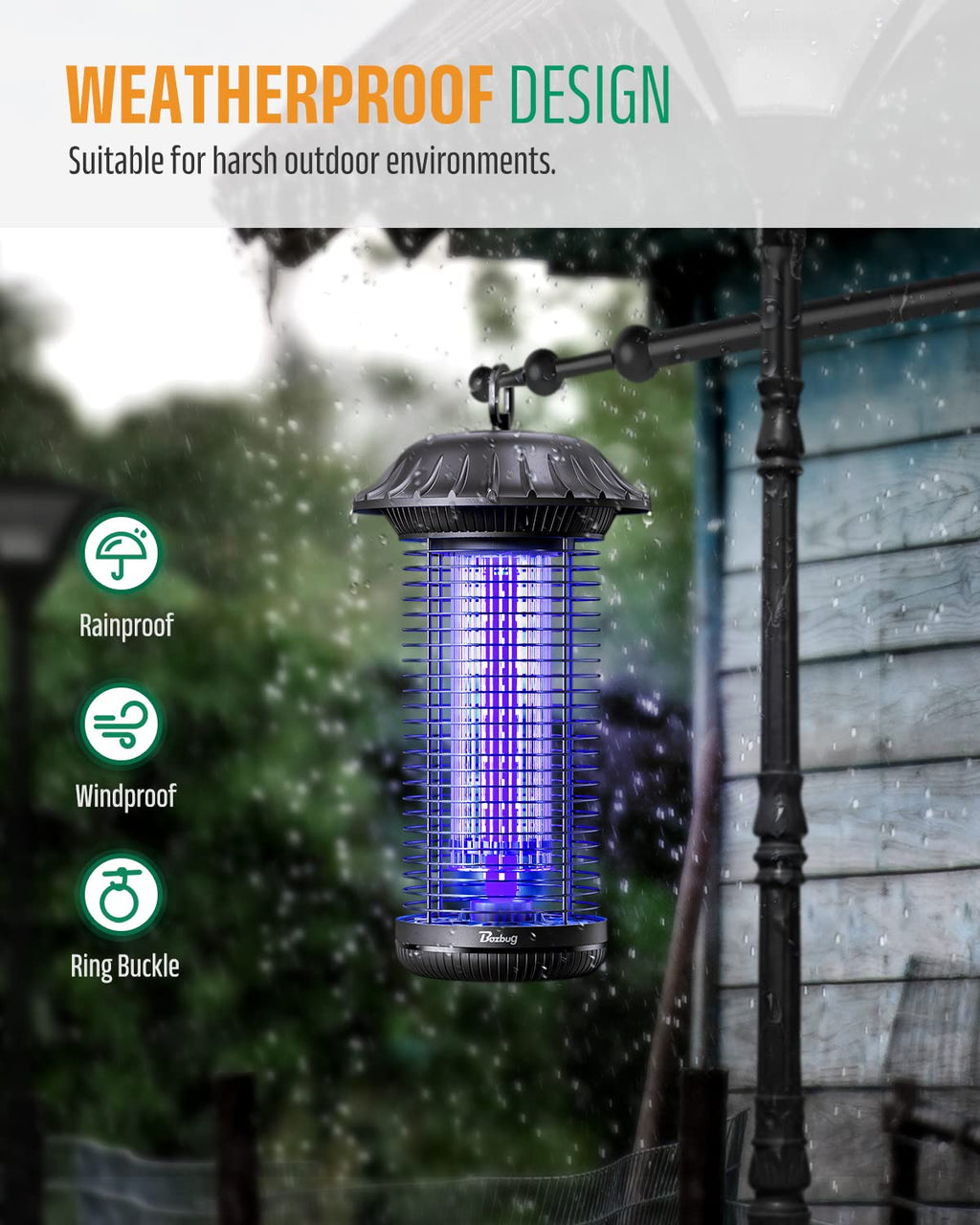 Buzbug Durable LED Bug Zapper Electronic Mosquito Killer, Ten Years Life Span Lamp, Fly Zapper for Insects, High-Powered, Indoor and Outdoor Use, MO008C