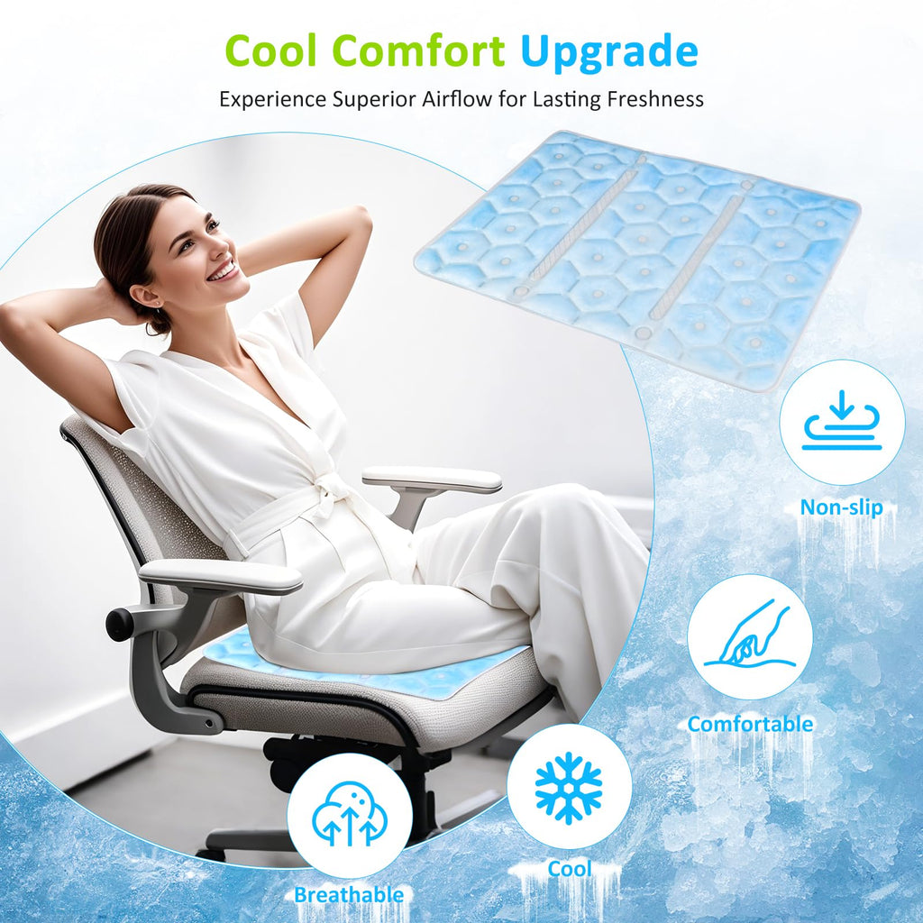 Laokiiy Cooling Seat Cushion, Y28°F Desk Chair Cushion Reusable Ice Mat with PCM Cooling Mat Technology, No Condensation, Foldable & Portable Chair Cushion for Office, Camping, Bed, Car