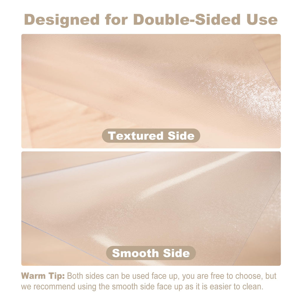 [Two-Sided Usable] 60” x 75” Hard Floor Chair Mats for Office, Clear Computer Chair Mat for Hardwood, Plastic Desk Floor Mat for Hardwood Floors, Rubber Office Chair Mat for Tile/Laminate Floor