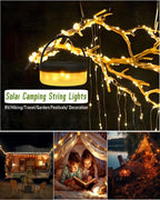 Solar Camping String Lights, 4 in 1 Fairy String Lights, Portable Waterproof Camp Lamp with 8 Lighting Modes, Hanging Rechargeable Tent Lantern for Christmas Decorations Patio Party Essentials-32.8 FT