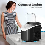 Countertop Ice Maker Machine, 8 Ice Cubes in 6 mins, 26lb/Day Ice with 2 Sizes- Portable Mini, Energy Saving & Basket/Scoop for Home/Party/Travel/Camping/Bar,Black