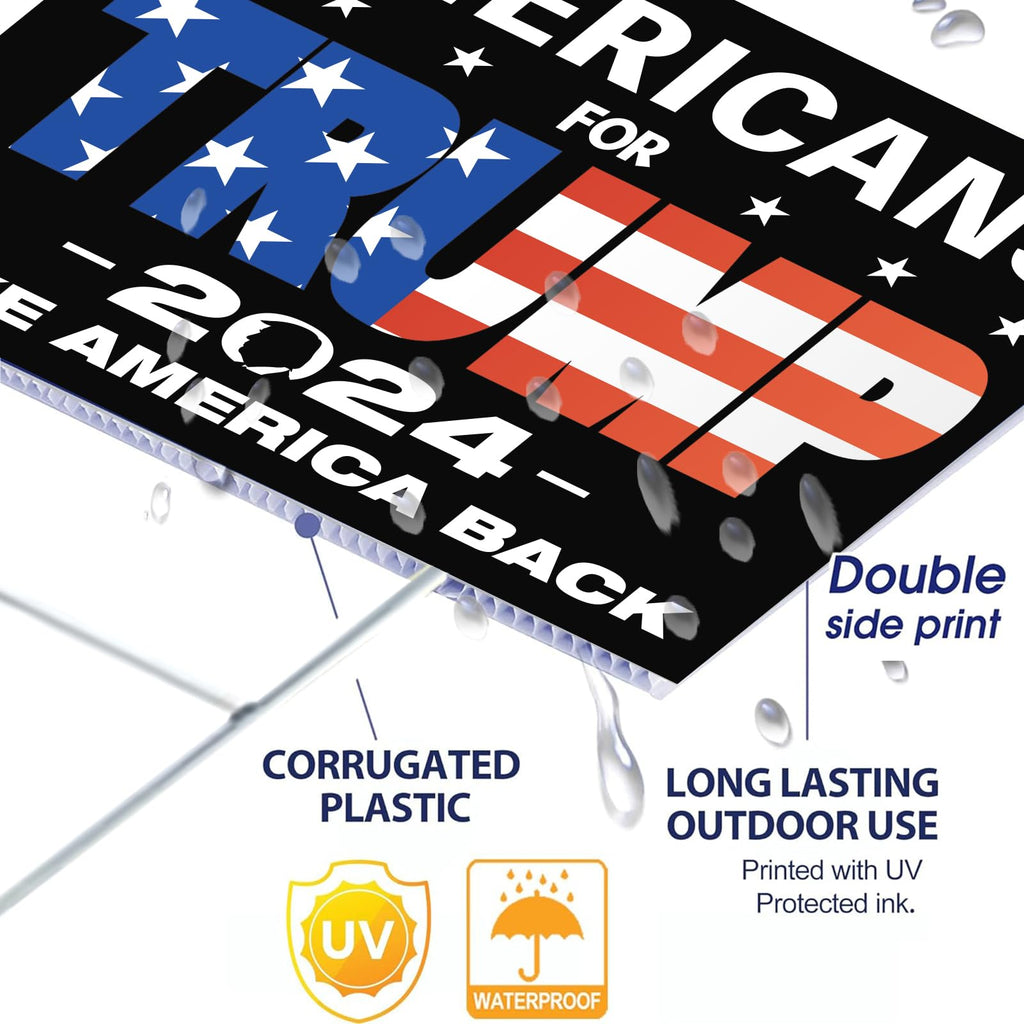 Double Sided 2024 Trump Yard Signs, 17" X 13" Trump 2024 Yard Sign, Take America Back Trump Signs for Yard Metal H-Frames, 2pcs Small Trump Flag, 4pcs Trump Tattoos