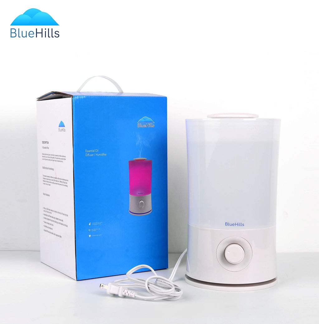 BlueHills Premium 2000 ML XL Large Essential Oil Diffuser Aromatherapy Humidifier for Large Room Home 40 Hour Run Huge Coverage Area 2 Liter Extra Large Capacity Huge Diffuser High Mist White E001