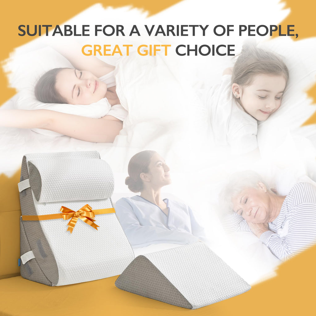 BDEUS 4-PCS Orthopedic Bed Wedge Pillow Set for Post-Surgery Recovery & Pain Relief - Adjustable Foam Support Pillows for Back, Leg, Neck & Shoulder Pain. Triangle Body Wedges for Sleeping, Sitting Up