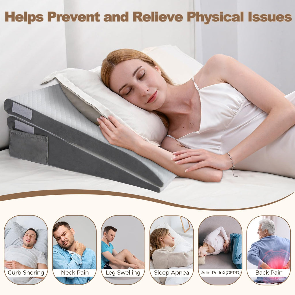 ENITYA Bed Wedge Pillow for Sleep Apnea - 3PCS Wedge Pillow for Acid Reflux Relief/Back Pain Relief/Sleeping/After Surgery/Leg Support - Memory Foam Top, Washable Cover, White