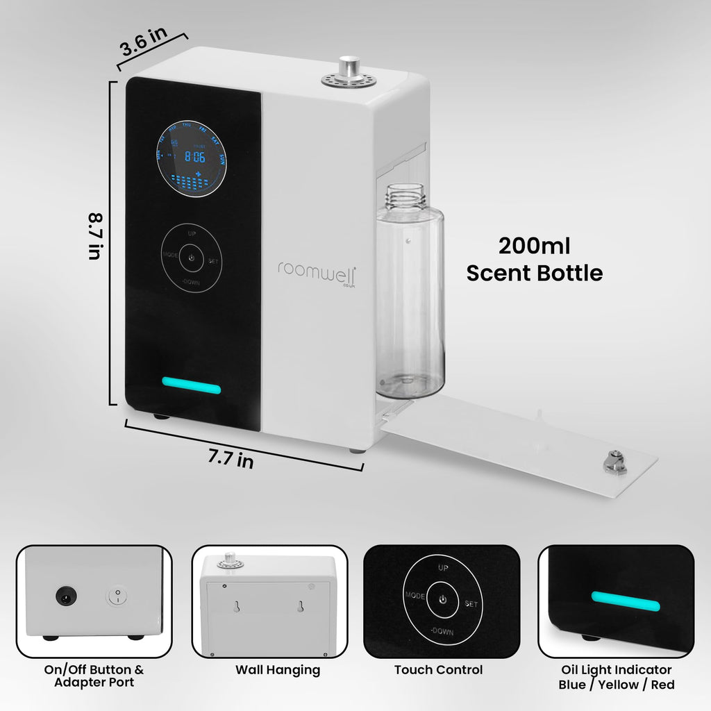 HVAC Scent Diffuser for Home 200ML Waterless Scent Diffuser 5400sq.ft Coverage Smart Scent Air Machine for Home, Spa,Offices Wall Mounted Commercial Hotel Scent Diffuser Oil (Black n White,5400 sq ft)