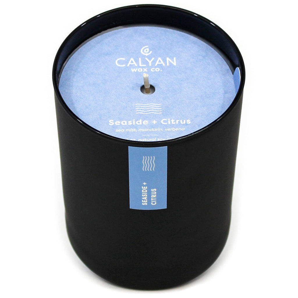Calyan Wax Soy Wax Candle, Seaside & Citrus Scented Candle | Premium Candle with Essential Oils | 10.2 Oz 50 Hour Burn | Soy Candle in Black Jar for Decor, Gift for Men & Women