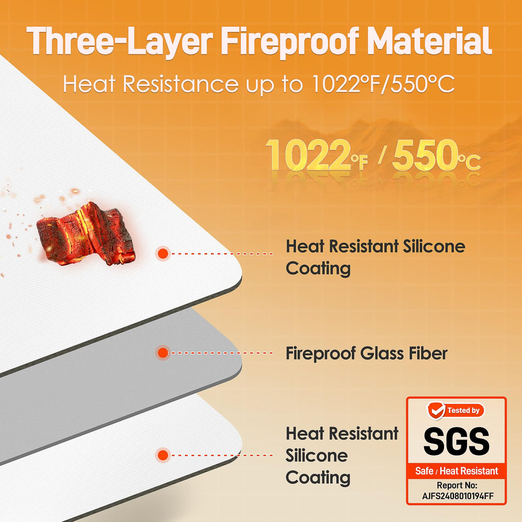 Amerbro Heat Resistant Mats for Countertop - Fireproof 16x24 in Heat Resistant Mats for Air Fryer - Kitchen Countertop Protector Hot Pad for Air Fryer, Coffee Maker, Stand Mixer, Oven 2PCS - White