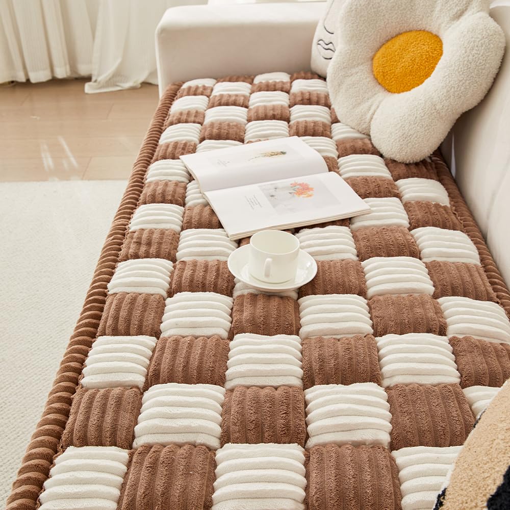 Awjcsv Fuzzy Pet Couch Covers for Sofa, Non Slip Sofa Cover for 3 Cushion Couch Sofa Pet Friendly, Pet Sofa Covers for Furniture (Dark Brown, 27.6" x 59.1")