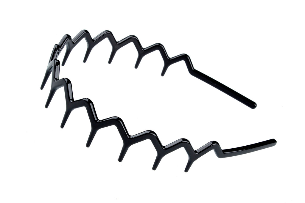 Zig Zag Headbands, Recycled Plastic Wavy Hair Band with Teeth, Headbands for Women and Men, Classic 90s Hair Accessories, (1 Black Color+1 Brown)