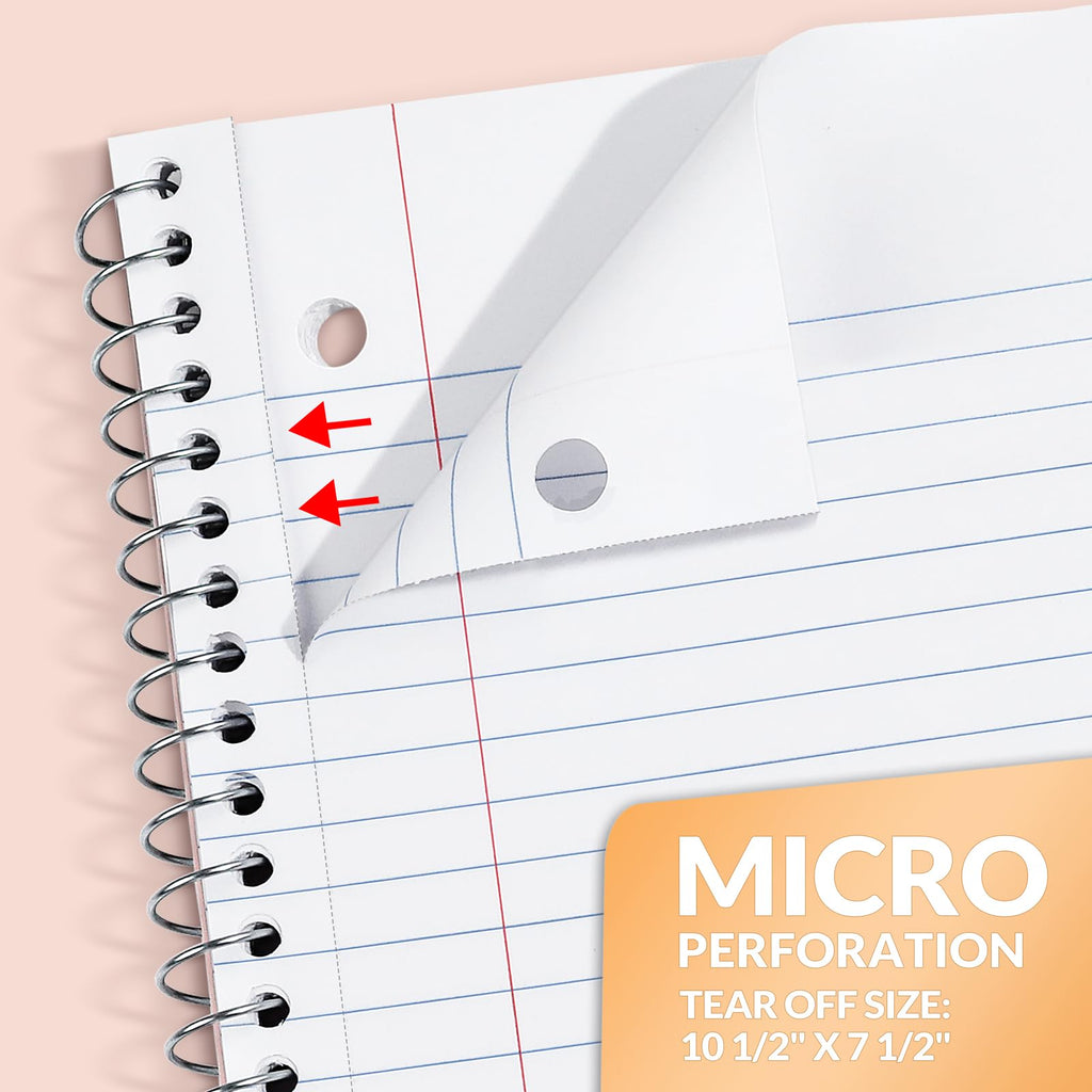Spiral Notebooks, 1-Subject, 5 Pack, College Ruled Paper, 8" x 10-1/2", 70 Sheets per Notebook,3-Hole Punched Paper, Pink,Purple, Blue, Green, Yellow Spiral Lined Notebooks for School,Work
