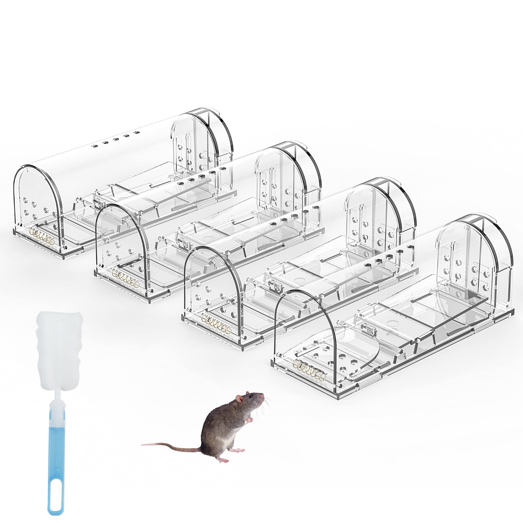 lllteri Humane Mouse Traps, Catch& Release, Reusable Rat Traps, Easy to Set and Safe for Family and Pets, No Kill for Small Rodent/Voles/Hamsters, Catcher That Works for Indoor/Outdoor, 4 Pack