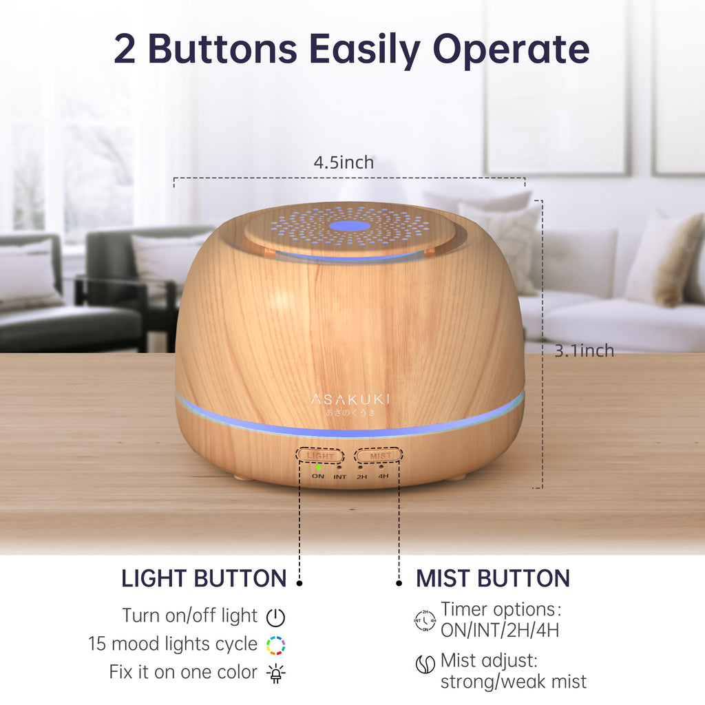 ASAKUKI Essential Oil Diffusers with 10Pcs*10ml Pure Essential Oil Gift Set, 5 in 1 Ultrasonic 300ML Aromatherapy Fragrant Oil Humidifier Vaporizer with Remote Control, Timer and Auto-Off-Yellow