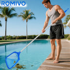 ROMIVO Hot Tub Pool Skimmer Net with Pole for Above Ground Inground Pool, Fine Mesh Pool Net Skimmer for Hot Tub Spa Fountain Pond, Pool Nets for Cleaning Length 31.7'' to 5.7 FT