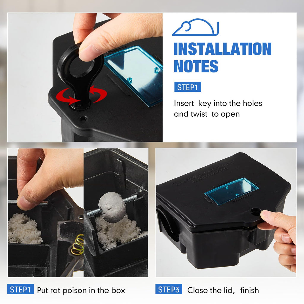 Qualirey 8 Pcs Rodent Bait Station with Key Rat Bait Station Traps Reusable Mouse Traps Smart Tamper Proof Cage House Heavy Duty Bait Boxes for Rodents Outdoor Rats Mice, Bait Not Included (Practical)