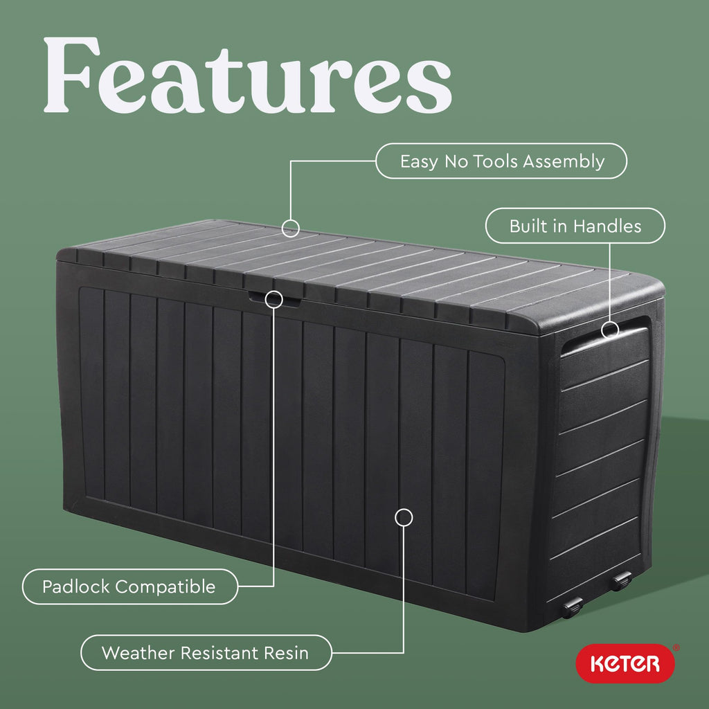 Keter Marvel Plus 71 Gallon Resin Deck Box-Organization and Storage for Patio Storage Box Outdoor Cushions, Throw Pillows, Garden Tools and Pool Accessories, Dark Grey