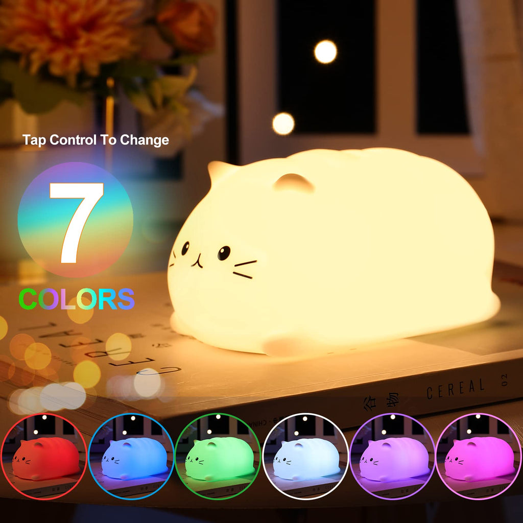 ZKLiLi Cat Night Light, Cute Cat Nursery Lights USB Rechargeable Cat Lamp Nightlight Birthday Christmas Gift with 7-Color Breathing Modes for Kids Baby Children (Cat - MB)