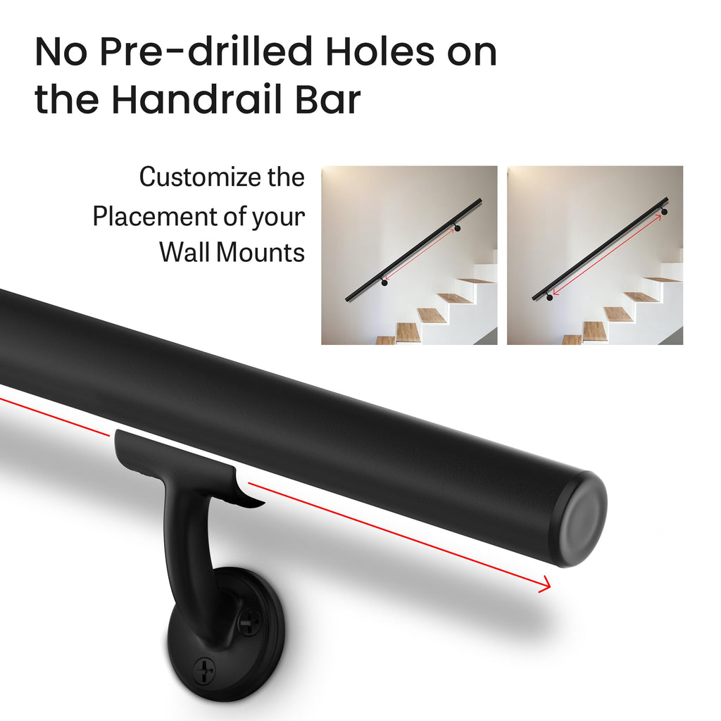 Meranti Aluminum Handrail for Indoor or Outdoor Steps and Stairs – Hand Rails for Elderly – DIY Complete Stair Railing Kit (8' Length, Black Textured)