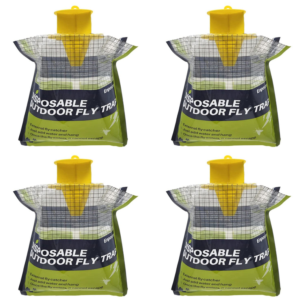 4 Pack Fly Traps Outdoor Hanging Disposable Fly Bags Trap, Effective Fly Catcher with Bait, Fly Killer for Patio, Chicken Coops, Horse Stables, Barns, Garden