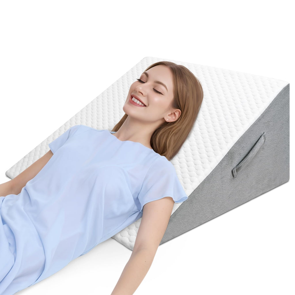 COOLBEBE Bed Wedge Pillow for Sleeping,12Inch Elevated Wedge Pillow for Sleep Apnea, 12" Foam Wedge Triangle Pad for Acid Reflux, Gerd and Snoring - Breathable Air Layer Washable Cover