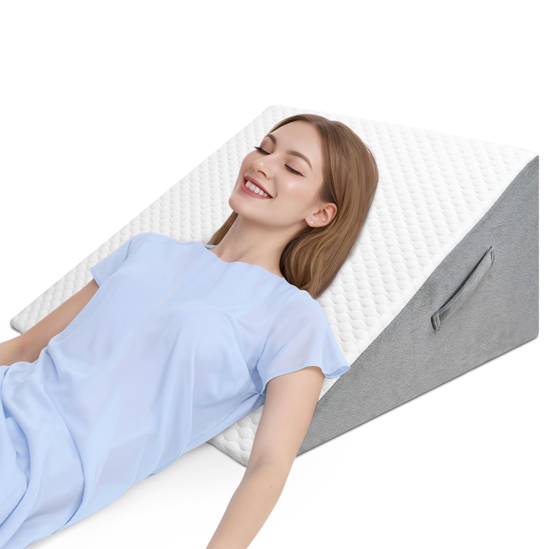 COOLBEBE Bed Wedge Pillow for Sleeping,12Inch Elevated Wedge Pillow for Sleep Apnea, 12" Foam Wedge Triangle Pad for Acid Reflux, Gerd and Snoring - Breathable Air Layer Washable Cover