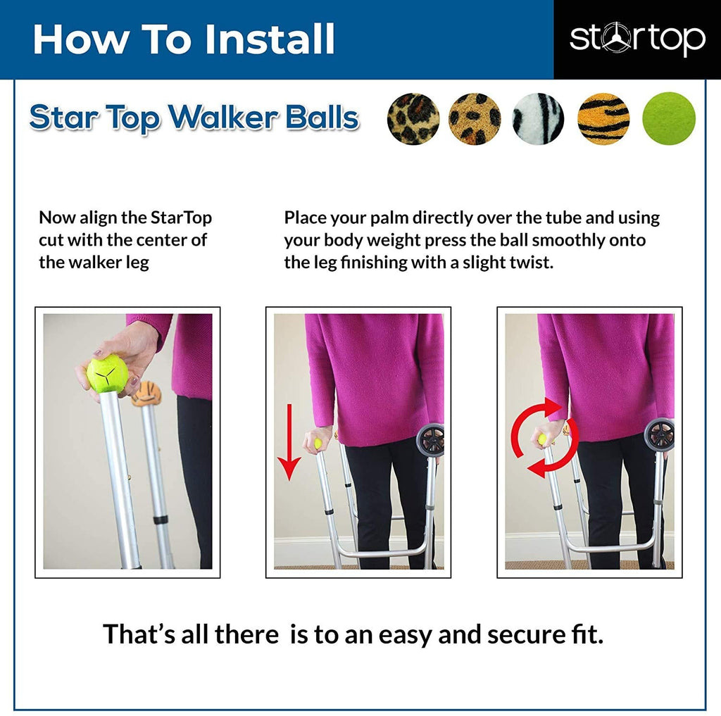 STARTOP Deluxe Pre Cut Walker Tennis Ball Glides - Walkers Legs Universal Precut Glide Balls, Accessories Gifts for Elderly Seniors or Medical Rehab (Cheetah)