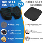 TushGuard Seat Cushion for Office Chair Memory Foam Non-Slip Cushion Back, Coccyx, Sciatica, Tailbone Pain Relief Butt Pillow for Office Chair, Car, Wheelchair, Black, X-Large