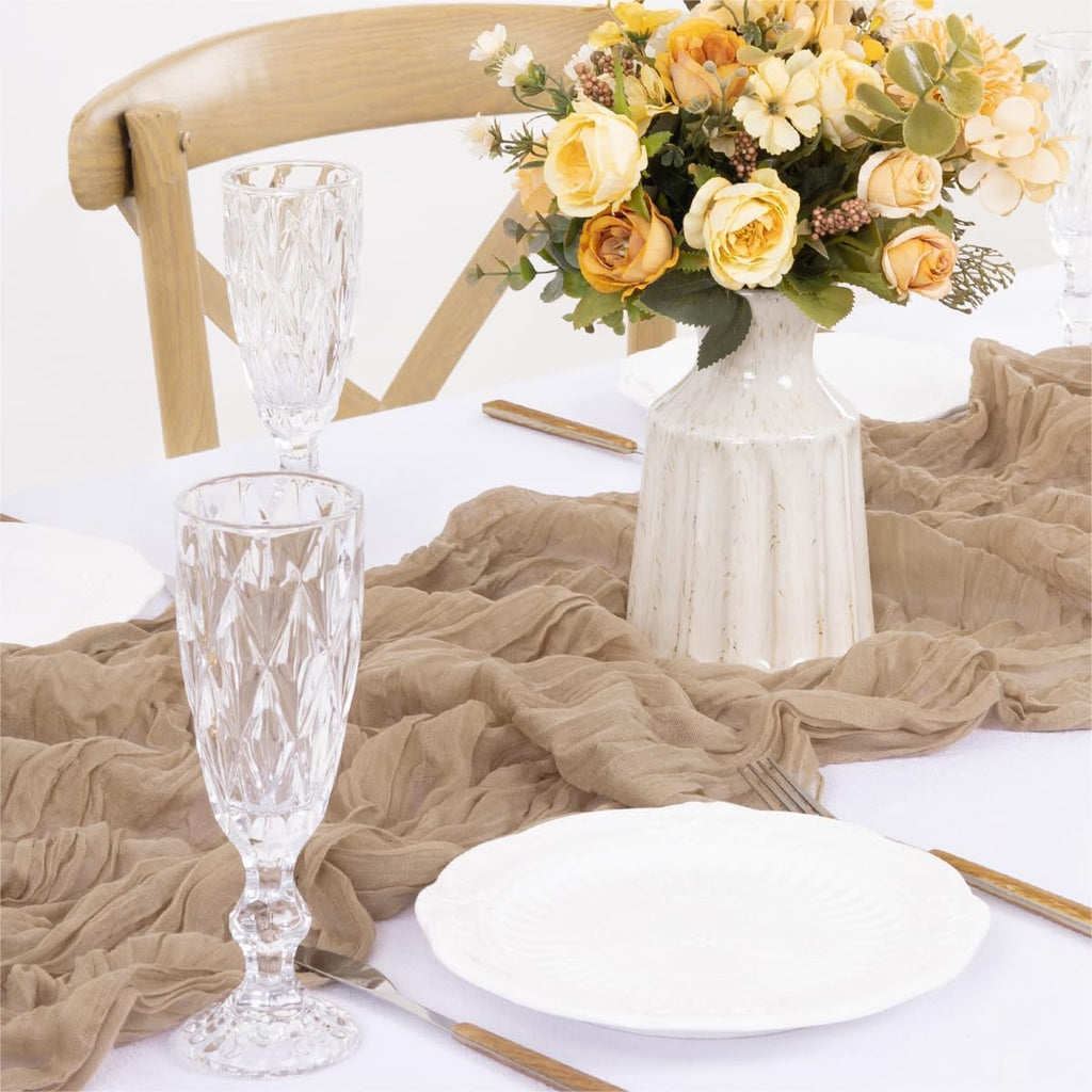 MLMW Fall Thanksgiving Table Runner Tan Cheesecloth Table Runner 13.3ft 6 Pack Nude Cheese Cloth Table Runner 160 inch Boho Rustic Gauze Table Runner for Wedding Party Fall Decor