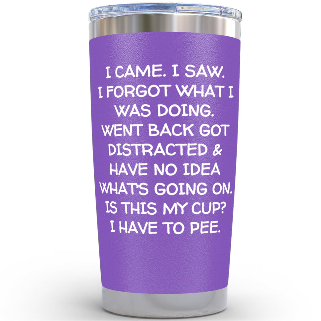 KLUBI Fun Birthday Gifts for Women - I Came I Saw I Forgot Tumbler 20oz Purple Drinking Cups for Elderly Senior Citizen Tumbler I Came I Saw I Forgot Coffee Mug 40 Year Old Gag Gift for Female Her