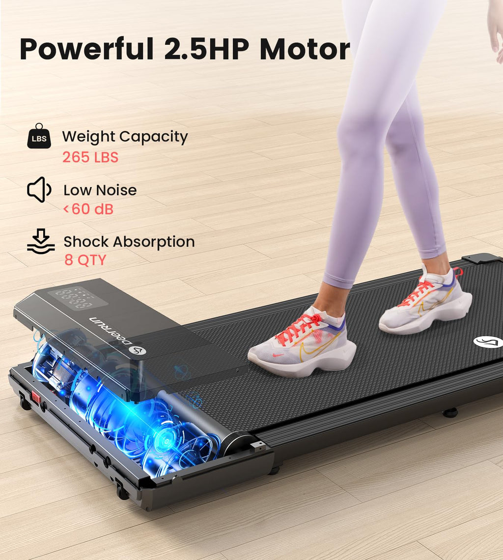 DeerRun Walking Pad 2 in 1 Under Desk Treadmill, 2.5HP Low Noise Walking Pad Running Jogging Machine with Remote Control for Home Office, Lightweight Portable Desk Treadmill Installation Free