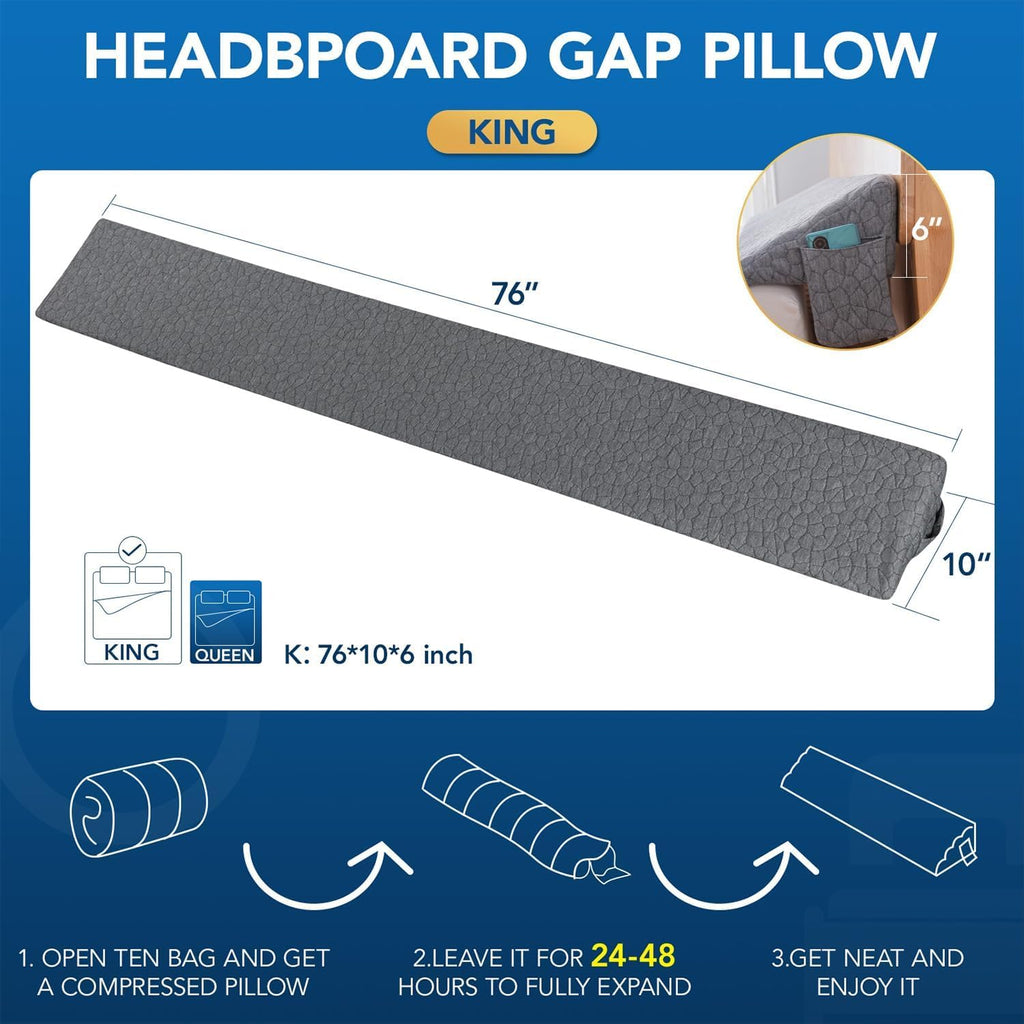 Teemour Full Size (54"x10"x6") Bed Wedge Pillow Headboard Pillow Mattress Wedge Triangle Pillow Long Bolster Pillow Bed Gap Filler (0-7") Mattress Gap Filler Between Your Headboard and Mattress