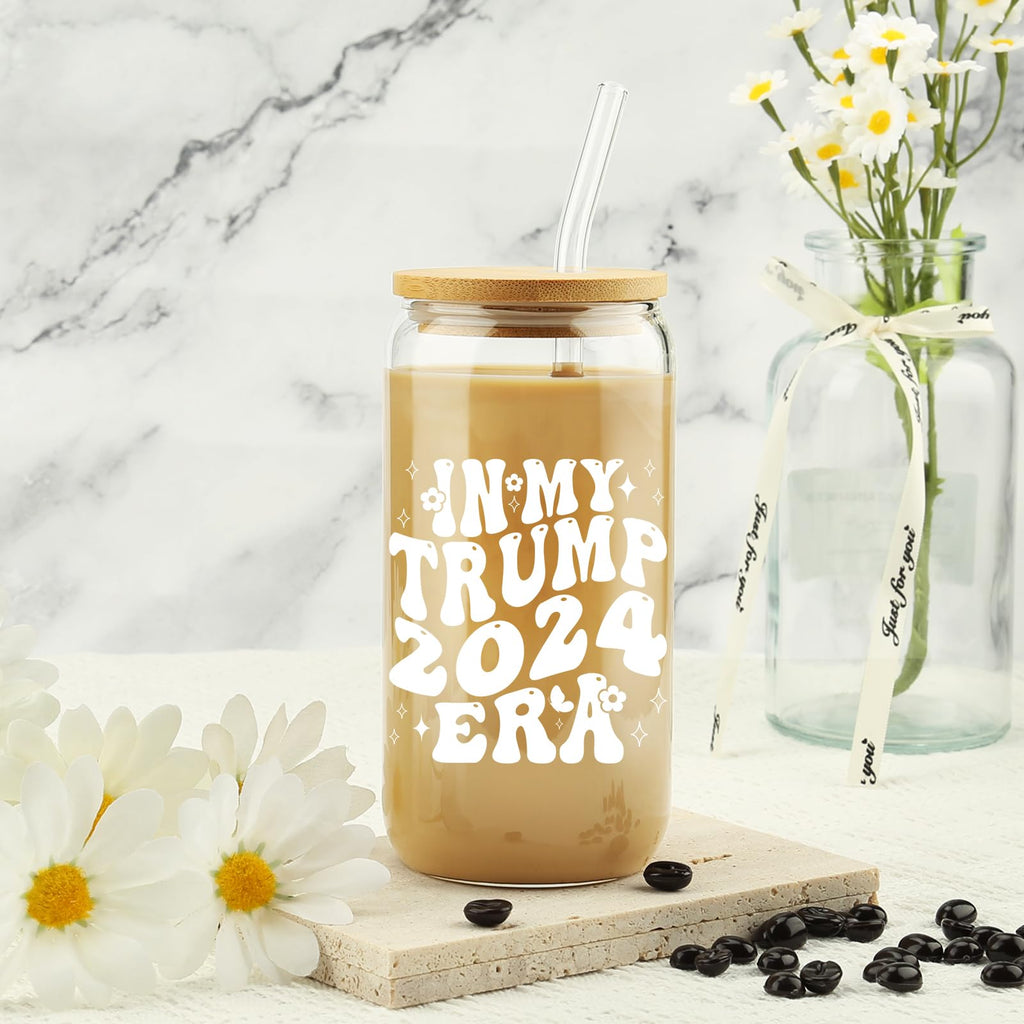 In My Trump 2024 Era, Trump Gift, Gift for Dad ,Gift for Mom, Patriotic Tumbler, Trump 2024, Friend Gag Tumbler, Coworker Gag Novelty Cup, Trump for President Glass Can, Trump Beer Cup w/Straw and Lid