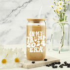 In My Trump 2024 Era, Trump Gift, Gift for Dad ,Gift for Mom, Patriotic Tumbler, Trump 2024, Friend Gag Tumbler, Coworker Gag Novelty Cup, Trump for President Glass Can, Trump Beer Cup w/Straw and Lid