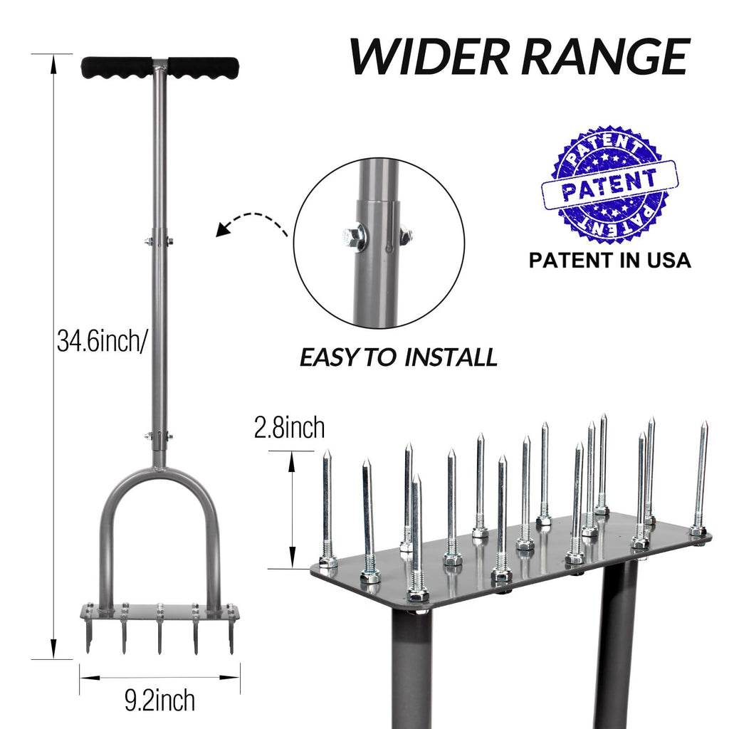 Walensee Lawn Aerator Spike Metal Manual Dethatching Soil Aerating Lawn with 15 Iron Spikes, Pre-Assembled Grass Plug Aerator Tools for Yard, Lawn Aeration, Garden Tool, Revives Lawn Health, Patented