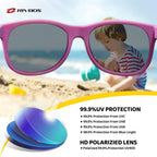 Kids Sunglasses Polarized UV Protection Flexible Rubber Glasses Shades with Strap for Boys Girls Pink