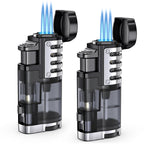 Torch Lighter Butane Refillable Triple Jet Flame Torch Lighters, Windproof Adjustable Flame Butane Torch Lighter with Punch 2 Pack (without Fuel)