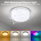 2-Pack Rechargeable Shower Light No Wiring, 15 RGBW Color Changeable Waterproof Lights for Shower with Remote(Dimmable＆Timer), LED Light for Inside Shower, Wireless Mood Lighting for Bathroom, White