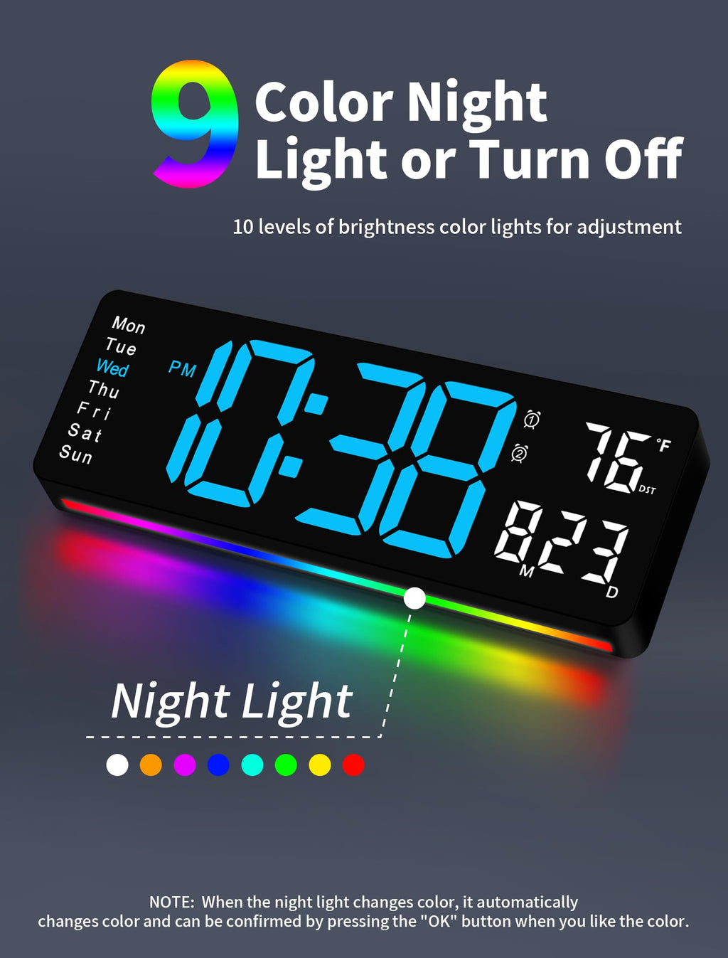 MASHI Digital Wall Clock, 17.3" Large Display Digital Clock with Remote Control, Auto-Dimming Wall Clock with Night Light, DST, Date Week,Temp for Living Room, Bedroom, Decor, Gift for Elderly