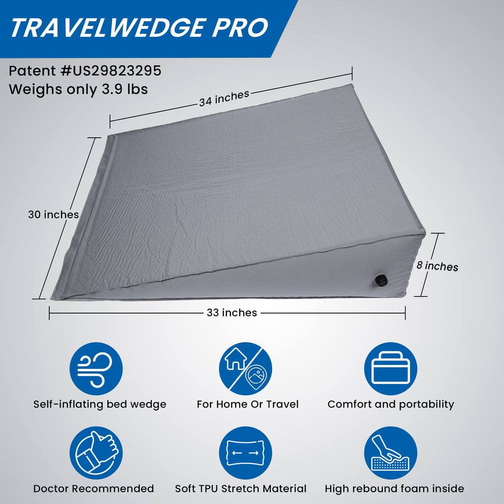 Self-Inflating Bed Wedge Pillow | Lightweight for Travel | Wedge Pillow for Sleeping and Acid Reflux, Heartburn, and GERD Pillow (30 Inch)
