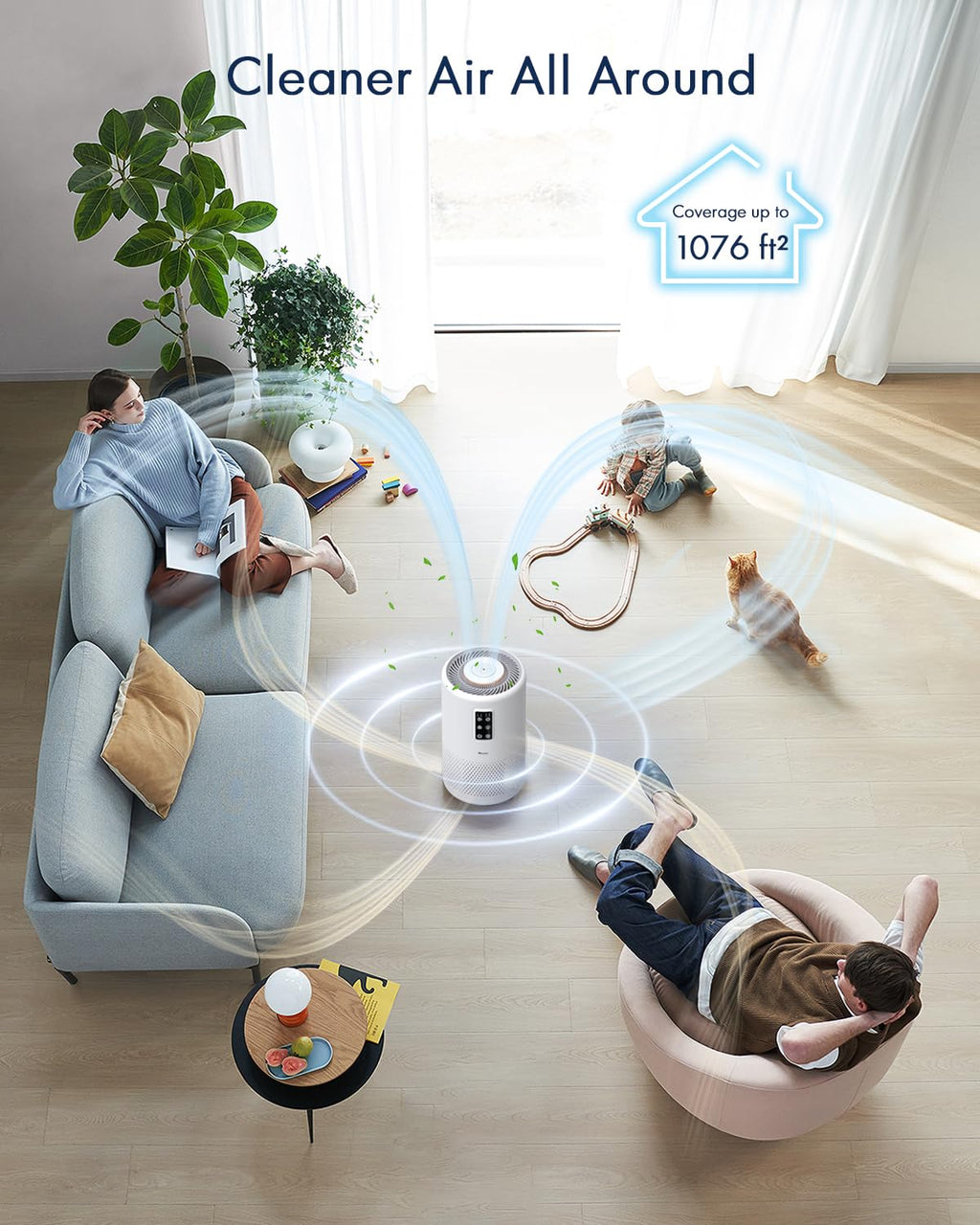 Air Purifiers for Home Large Room up to 1076ft², VEWIOR H13 True HEPA Air Purifier for Bedroom with night light, Fragrance Sponge, Sleep Mode, Timer, Lock, Air Cleaner for Wildfire Smoke Odor Dander