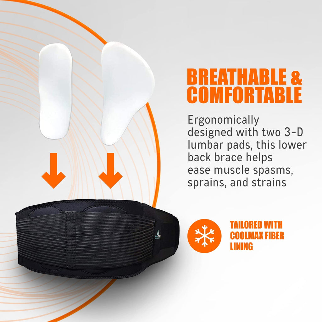 AllyFlex Sports - Back Brace for Plus Size Women and Men Lower Back Support Belt, Cooling Technology Orthopedic Back Belt for Lower Back Pain Relief (X-Large/XX-Large)